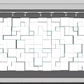 Modern Showcase With Gray Square Wall And Blue Line Accents Under Spotlights
