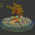Lush Green Plants And Tree With Grass Fallen Leaves Around Helicopter Wreckage