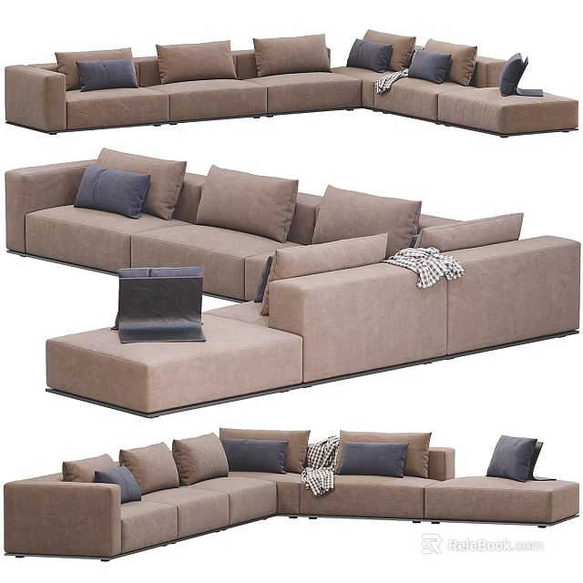 Modern Modular Sofa Set With Beige Upholstery And Decorative Cushions 3d model