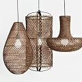 Modern Natural Woven Brown Pendant Lights With Various Shapes Design