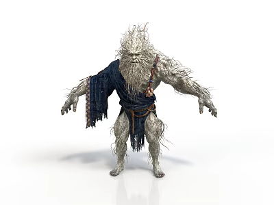 Mythical Creature With Detailed Organ Features And Long White Hair Muscular Body 3d model