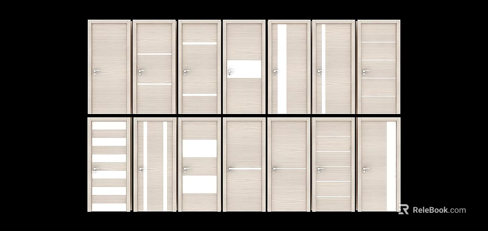 Modern Swing Doors Collection With Various Designs And Glass Panel Options 3d model
