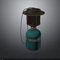 Vintage Teal Lantern With Cylindrical Base Metal Top And Chain Detail For Home Decor