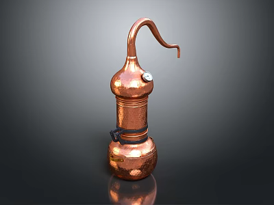 Shiny Copper Household Still With Curved Neck And Two Section Design 3d model