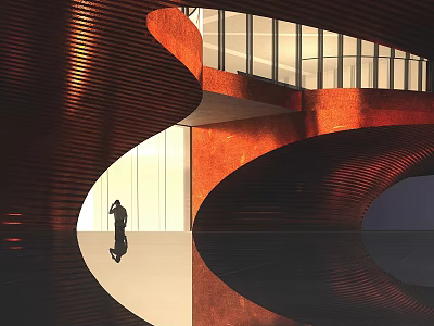 Modern Architectural Interior With Curved Structure Glass Windows Natural Light And Reflective Floor 3d model