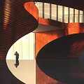 Modern Architectural Interior With Curved Structure Glass Windows Natural Light And Reflective Floor