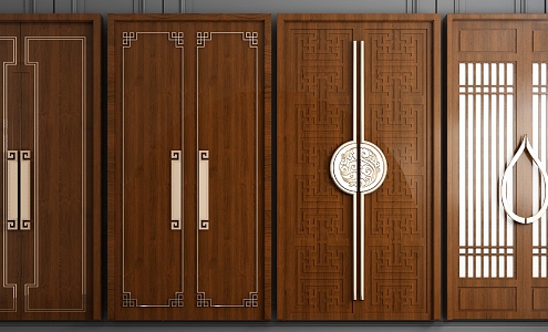 New Chinese style double door solid wood double door combination 3d model