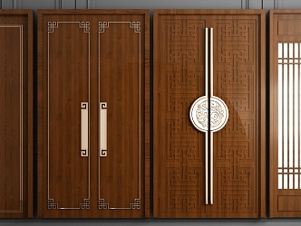 New Chinese style double door solid wood double door combination 3d model