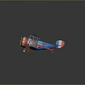 Vintage Blue Red Colored Biplane With Silver Propeller Ladder On Green Grass Toy Model