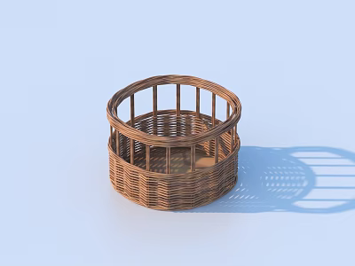 Handmade Brown Woven Rattan Storage Basket Round Shape For Home Organization 3d model