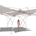Modern Geometric Pergola Design With Fabric Canopy For Outdoor Garden Space