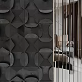 Elegant Modern Bedroom Accent Wall With Geometric Patterns And Gold Lighting Fixtures