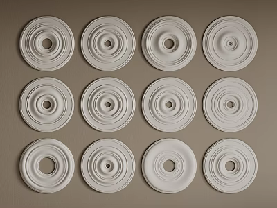Multiple White Ceiling Medallions Arranged in Rows on Brown Background 3d model