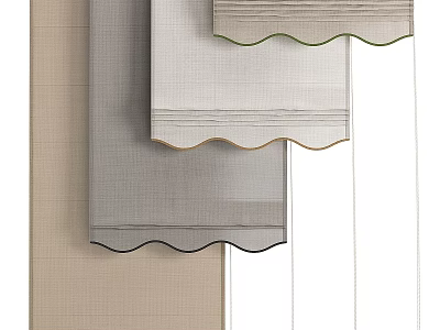 Fabric Window Blinds With Scalloped Edges In Beige Grey And White Tones For Interior Decoration 3d model