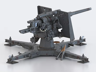 Military Weapon Heavy Artillery Gun With Long Barrel Metal Base And Support Structure 3d model