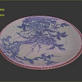 Traditional Porcelain Plate With Blue And White Floral Design And Red Rim