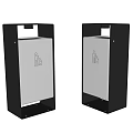 Public Stainless Steel Trash Bins With Black Frame And Waste Disposal Icon