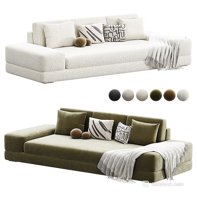 Modern Double Sofa With Decorative Pillows Throw Blanket And Multiple Color Options 3d model