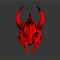 Red Horned Warrior Helmet With Spiked Design Shiny Surface And Reflective Base