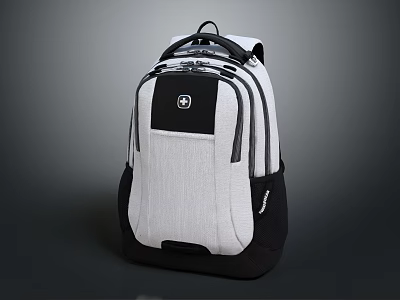 Stylish Gray Black Backpack With Multiple Zippers Brand Logo And Modern Design 3d model