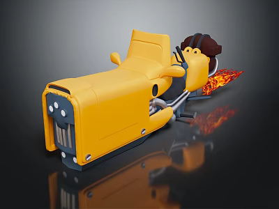 Yellow Cartoon Style Toy Car with Flame Effect and Character Head Detail 3d model