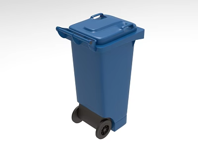 Blue Plastic Trash Bin With Lid And Rolling Wheels For Home Use 3d model