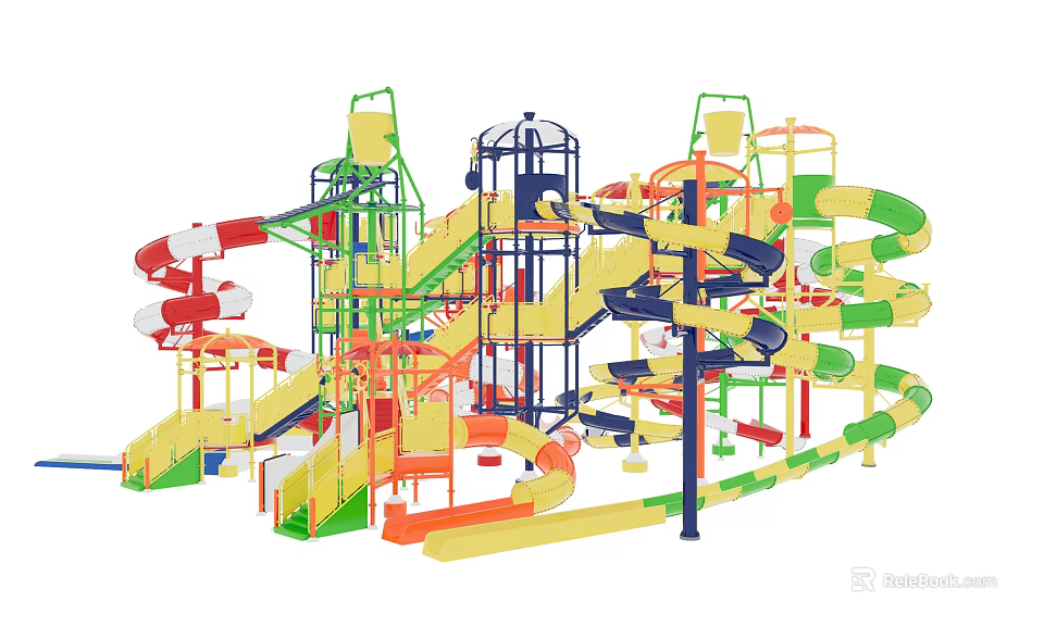 Colorful Playground Equipment With Multiple Slides And Fun Structures For Kids Playground 3d model