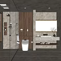 Modern Bathroom Interior Design With Glass Shower Toilet Wooden Vanity Mirror And Lighting