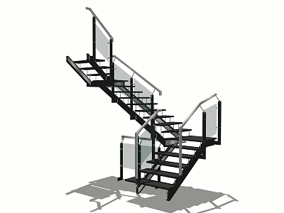 Modern Staircase Design Featuring Black Steps Glass Railings And Metal Structure 3d model