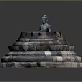 Incredible Landscape Featuring Buddha Statue on Multi Tiered Circular Stone Platform with Black White Stripes