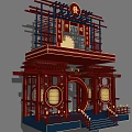 Traditional Chinese Architecture Photo Spot With Red Wooden Structure Placards Round Decorations And Steps