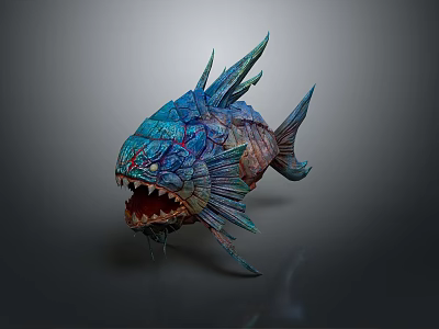 Fantasy Fish Character With Colorful Scales Sharp Spines And Fierce Teeth 3d model