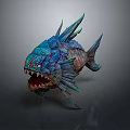 Fantasy Fish Character With Colorful Scales Sharp Spines And Fierce Teeth