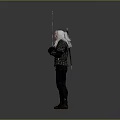 A Man Wearing Medieval Armor Holding Long Sword And Dagger In Gray Background