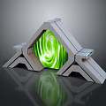 Futuristic Geometric Portal Structure Featuring Green Vortex Core And Metallic Support Frames 3d model