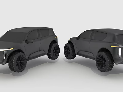 Two Black SUVs with Off-Road Style Large Tires and Front Rear Views 3d model
