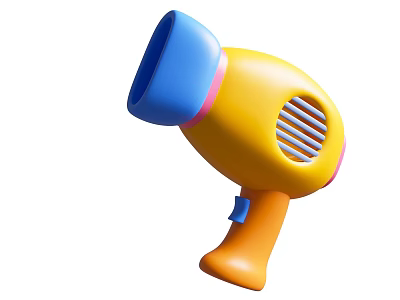 Colorful Cartoon Style Cosmetic Hair Dryer with Yellow Blue and Orange Design 3d model