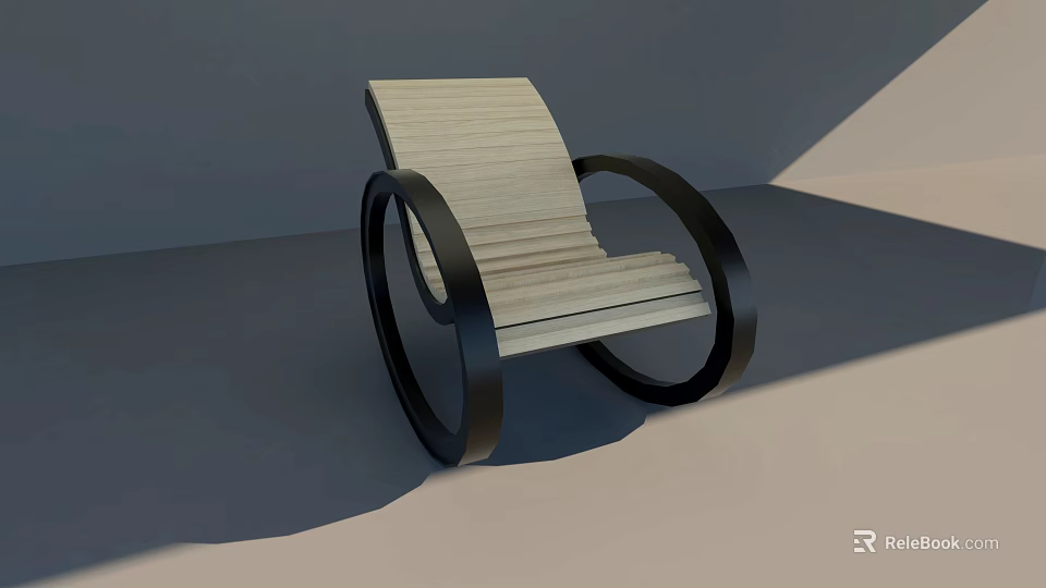 Modern Wooden Leisure Chair With Black Metal Circular Frame And Sleek Design 3d model 