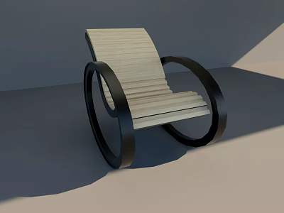Modern Wooden Leisure Chair With Black Metal Circular Frame And Sleek Design 3d model