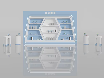 Smart Display Shelves With White And Blue Hexagonal Multi Layer Structure For Product 3d model