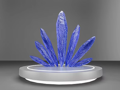 Blue Crystal Cluster Display On Illuminated White Circular Base With Glowing Edge 3d model