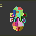 Game Movie Character White Head with Geometric Spiral Ears Orange Eyes and Necklace