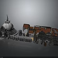 Traditional Architectural Complex Featuring Dome Structure With Red Roofs And Enclosure Walls