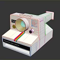 Vintage White Polaroid Land Camera With Rainbow Stripe And Electronic Design