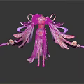 Elegant Female Character Long Dress With Flowing Pink Purple Ribbons And Decorative Design