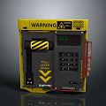Yellow Black Striped Safety Hardware Tool with Warning Sign Pull Down Arrow and Control Panel 3d model