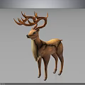 3D Animated Deer Character With Large Antlers Orange And White Standing Pose 3d model
