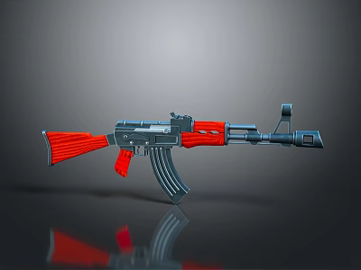 3D Rendered Red And Blue Assault Rifle Featuring Metallic Magazine And Stock Parts 3d model
