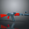 3D Rendered Red And Blue Assault Rifle Featuring Metallic Magazine And Stock Parts