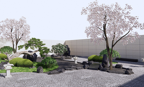 New Chinese style landscape sketch Kushen stone courtyard landscape stone landscape tree Zen landscape courtyard sketch 3d model